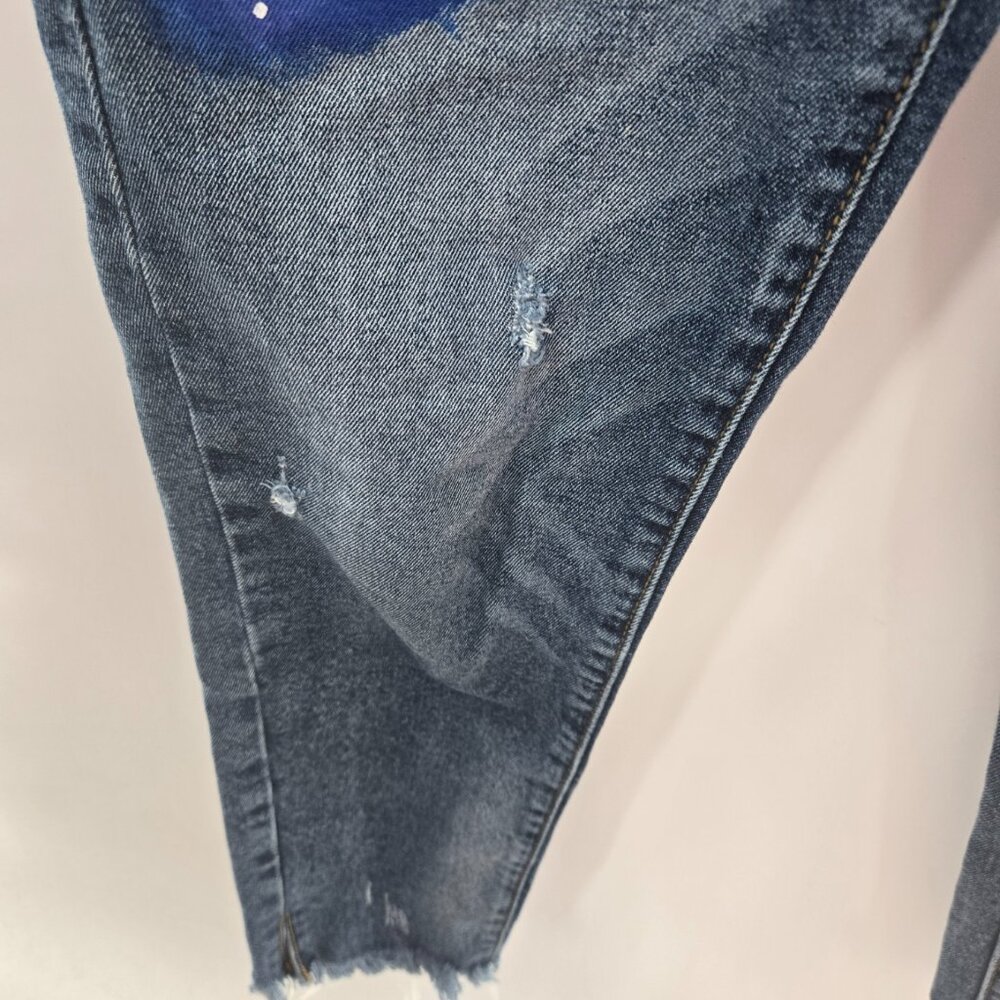 Kancan Blue Sun Moon Painted Distressed Raw Edge Jeans Waist 24 Size 1 - Picture 7 of 15
